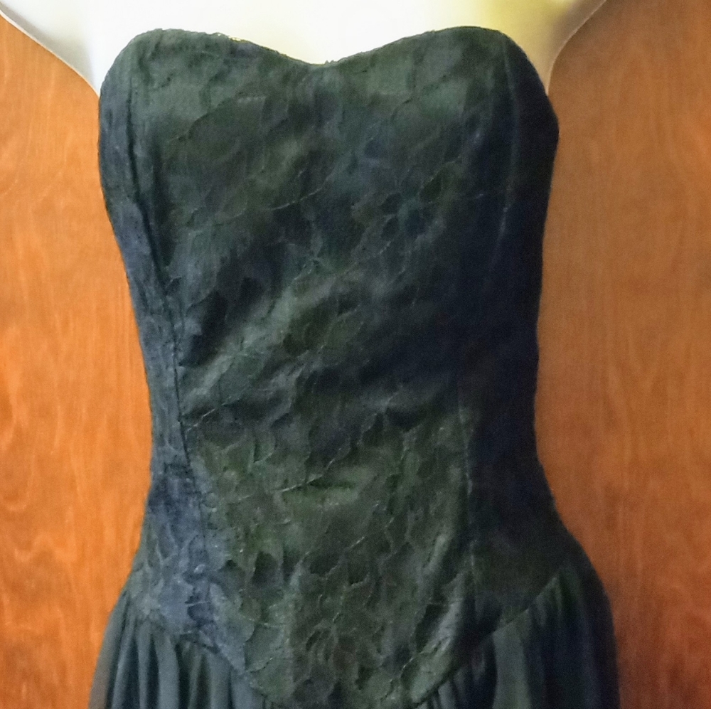 Sleeveless black lace bodice gown
